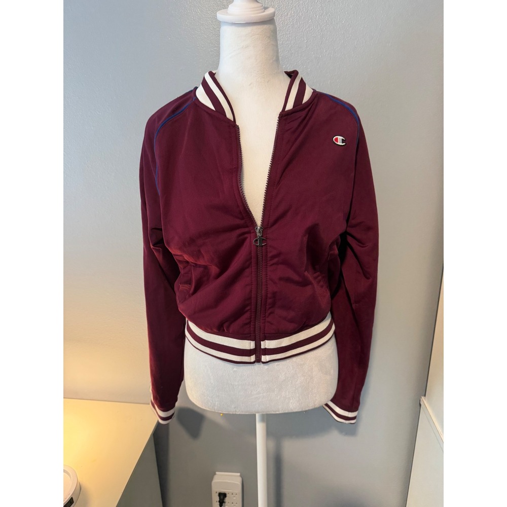 Champion Womens Burgundy Full Zip Track Jacket Logo Tape Back Embroidery M